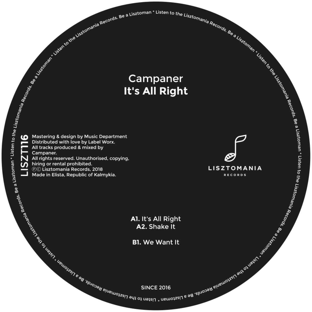 Campaner - It's All Right / Lisztomania Records